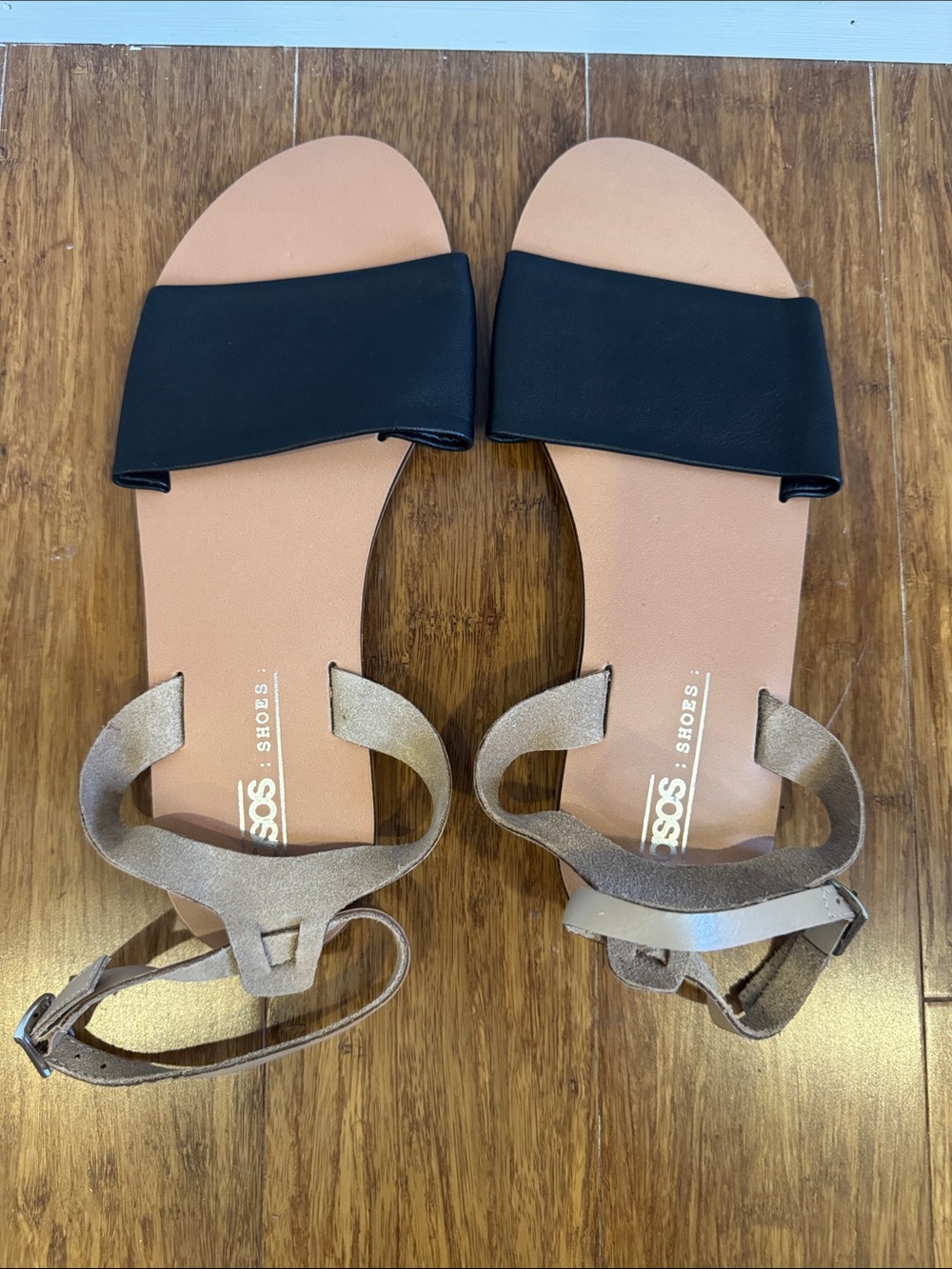 ASOS Black Slide Sandals with Nude Ankle Straps